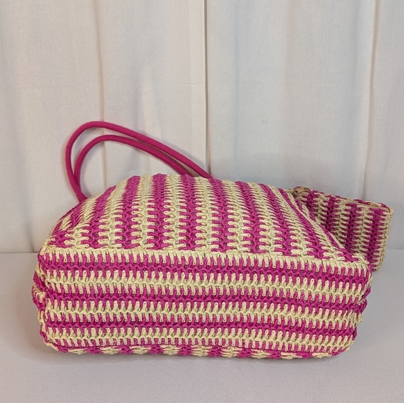 Bueno Pink and Cream Straw Tote With Coin Pouch NWT - Picture 3 of 6